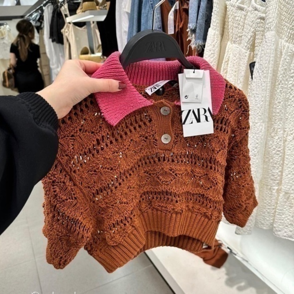 ZARA POINTELLE crop top terracotta 6427/014